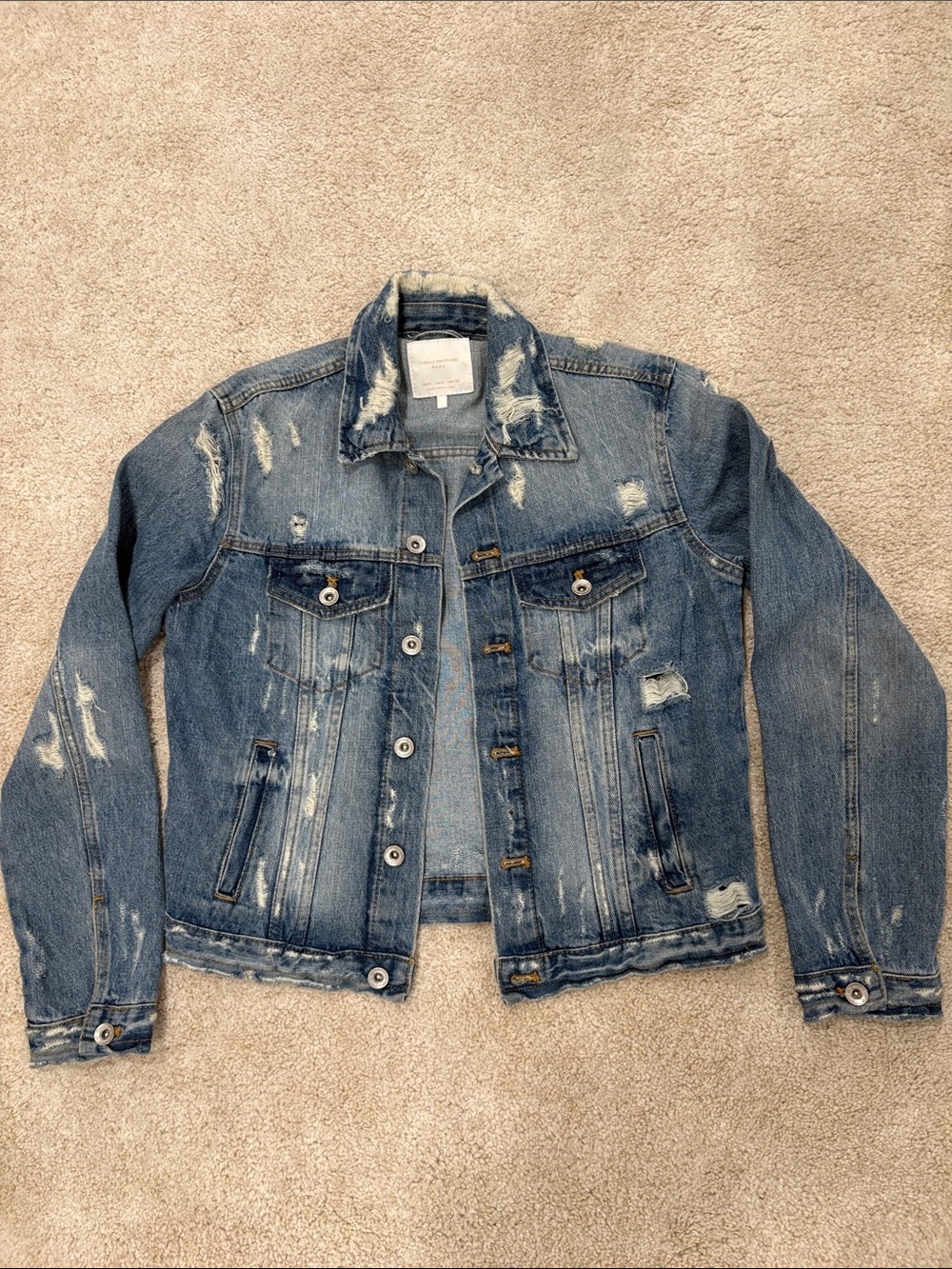 Zara Women's Distressed Denim Jacket in Blue